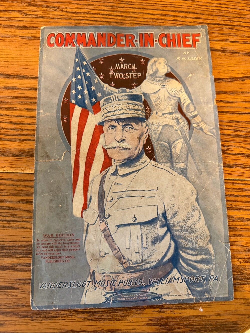 1918 WWI War Edition Commander-In-Chief Sheet Music Marshal Ferdinand Foch